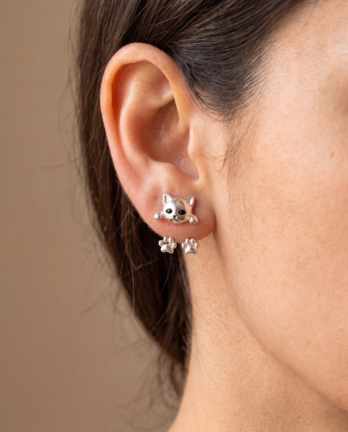 Aretes Gatito Abrazo - Plata