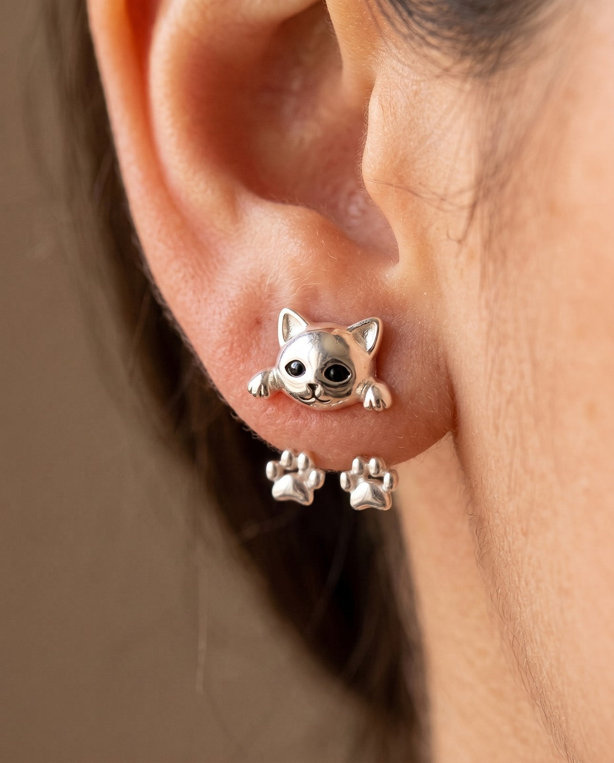 Aretes Gatito Abrazo - Plata