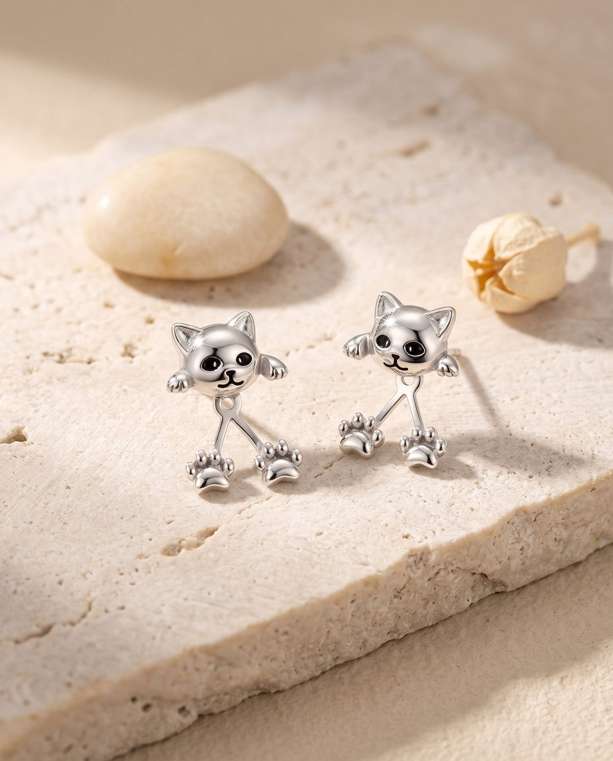 Aretes Gatito Abrazo - Plata