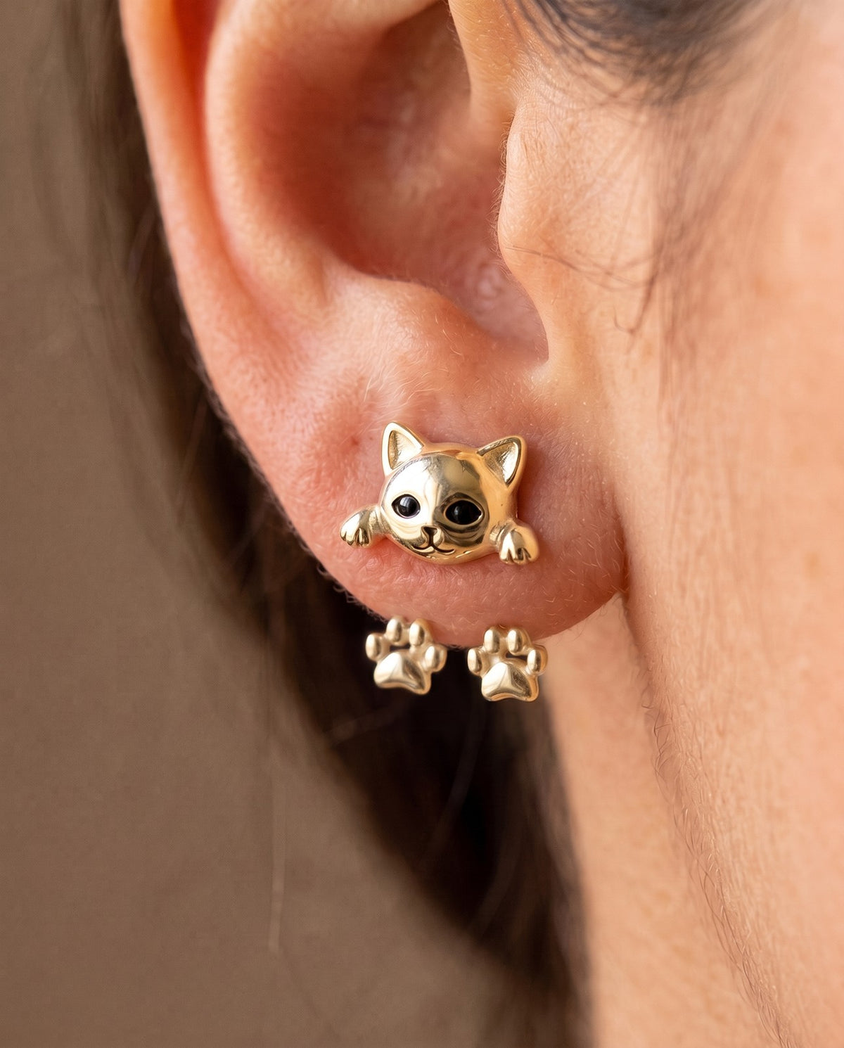 Aretes Gatito Abrazo - Oro