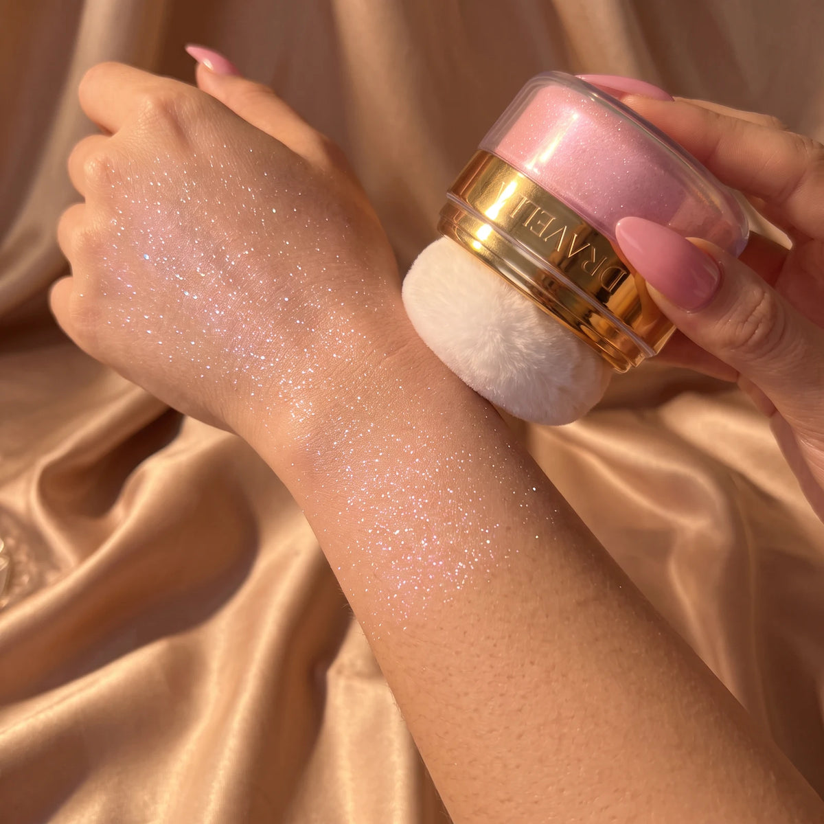 Fairy Glow Puff before and after on the wrist