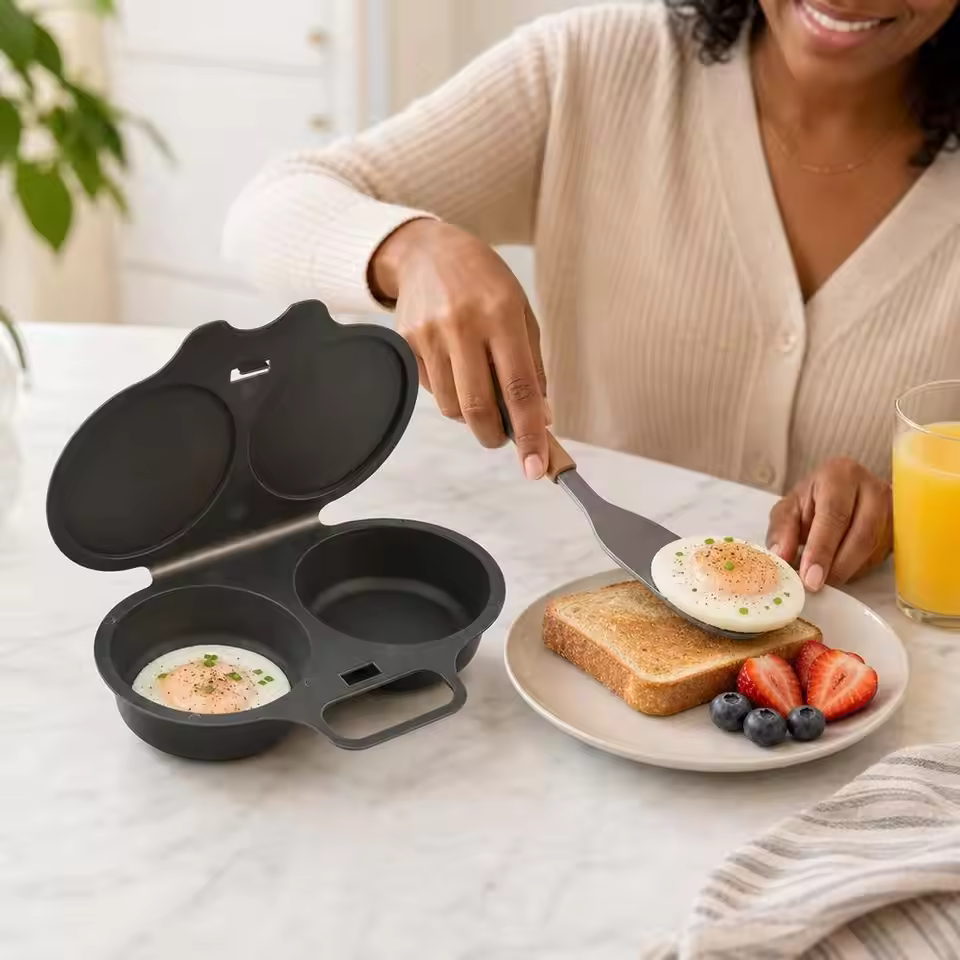 Poachly egg poacher at breakfast