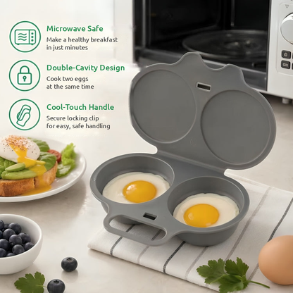 Poachly microwave egg poacher — microwave safe, double cavity, cool-touch handle