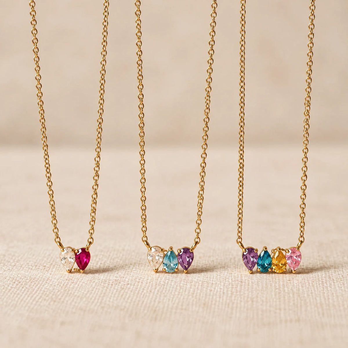 Tres Collares Raíces con dos, tres y cuatro piedras
